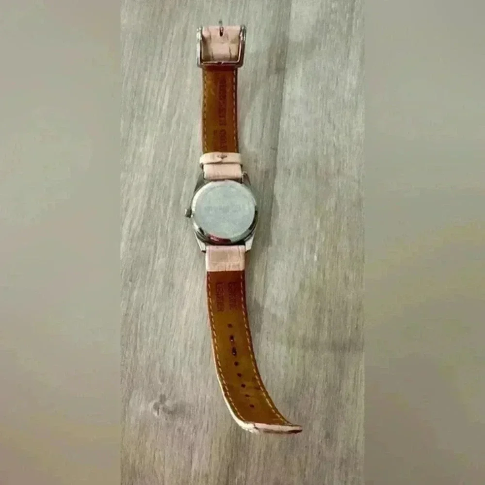 Kenneth Cole Diamond Watch Women Pave Silver Tone‎ Pink Leather Band